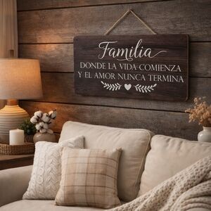 Rustic Spanish “Familia” Wall Sign – Family Where Life Begins Love Never Ends